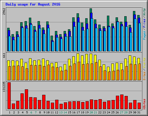 Daily usage for August 2016