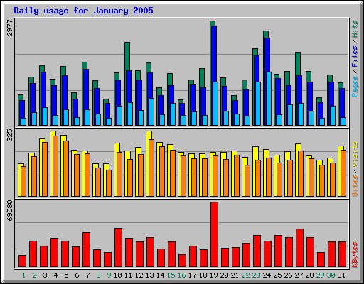 Daily usage for January 2005