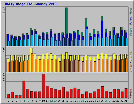 Daily usage for January 2013